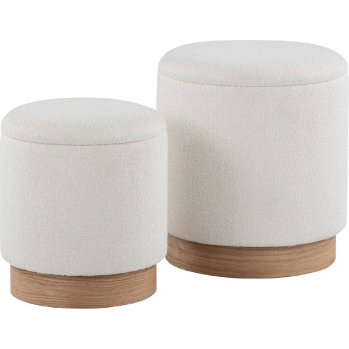 Marla Nesting Ottoman Set in Natural Wood & Cream Fabric